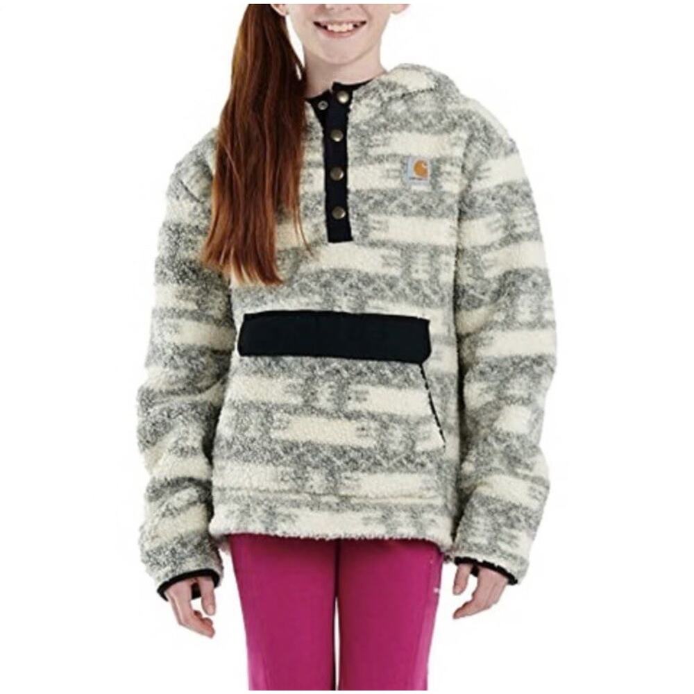Carhartt Girls' 5 Long-Sleeve Fleece Fuzzy Quarter-Snap Sweatshirt Aztec Print
